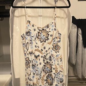 Ann Taylor Floral Spaghetti Strap Tiered Maxi Dress in White, Blue & Tan size M